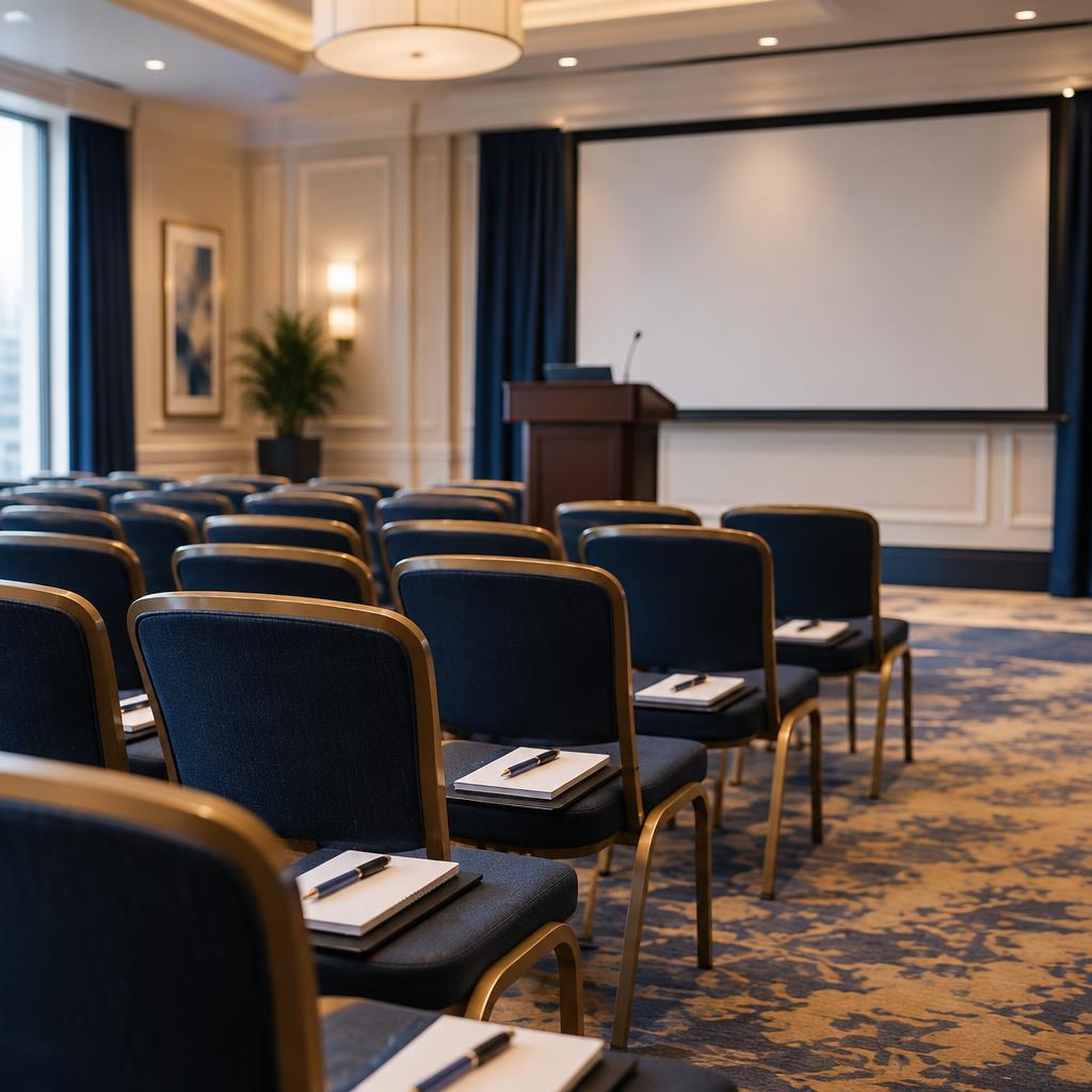 A professional training room set for a certification seminar